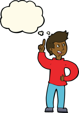 Bir insan tarafından çizilmiş düşünce baloncuğu fikri olan çizgi film adamı.