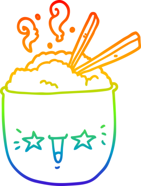 Gökkuşağı gradyan çizgi çizimi bir insan tarafından çizilmiş karikatür pirinç kasesi