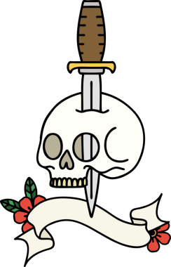 Bir insan tarafından çizilmiş geleneksel bir kafatası dövmesi.