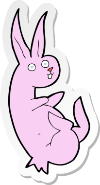 Bir insan tarafından çizilmiş çizgi film tavşanının çıkartması.