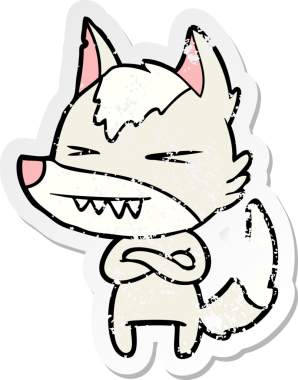 Bir insan tarafından çizilmiş kızgın bir kurt çizgi filminin sıkıntılı çıkartması.