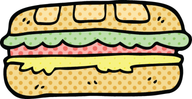 Bir insan tarafından çizilmiş çizgi roman tarzı lezzetli bir sandviç.