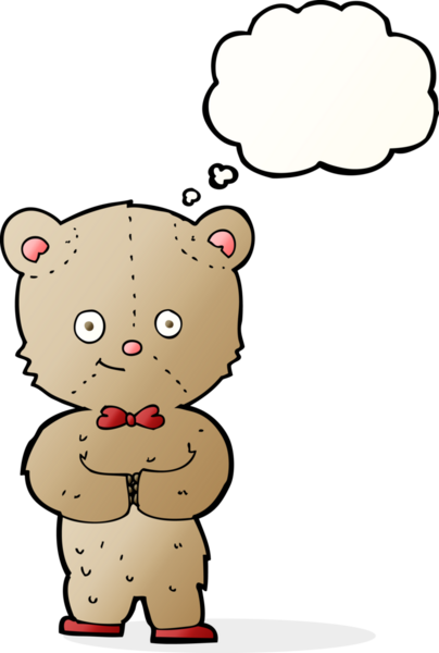 Bir insan tarafından çizilmiş düşünce balonlu oyuncak ayı.