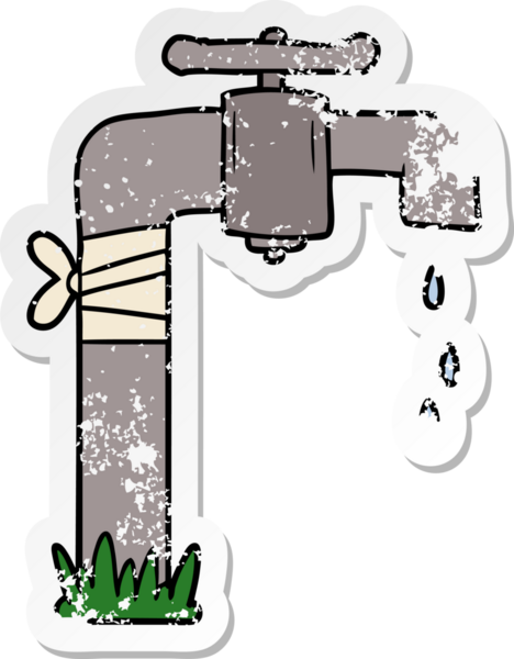 Bir insan tarafından çizilmiş eski bir su musluğunun sıkıntılı çıkartması.