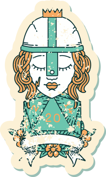 Retro Dövme Tarzı İnsan Savaşçısı Doğal 20 rulo ile Bir insan tarafından çizilmiş