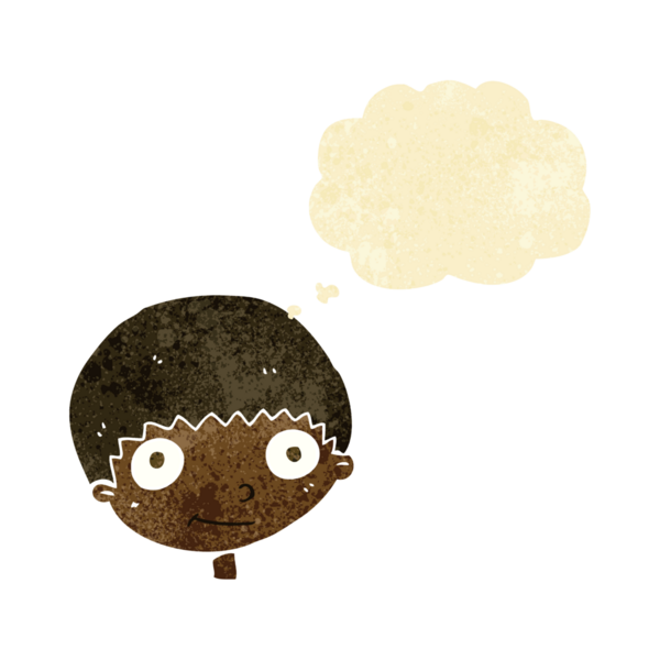 Bir insan tarafından çizilmiş düşünce balonu olan mutlu çocuk çizgi filmi.