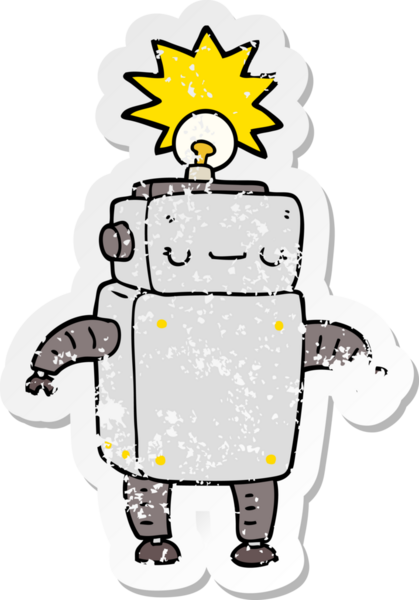 Bir insan tarafından çizilmiş karikatür robotunun sıkıntılı çıkartması.