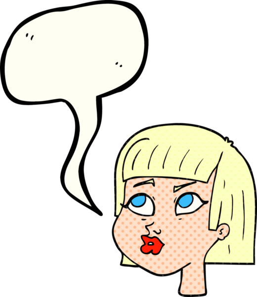 Bir insan tarafından çizilmiş serbest çizilmiş çizgi roman konuşma balonu kadın yüzü.