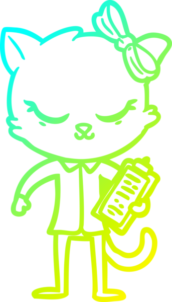 Bir insan tarafından çizilmiş bir çizgi film kedisinin soğuk gradyan çizimi.