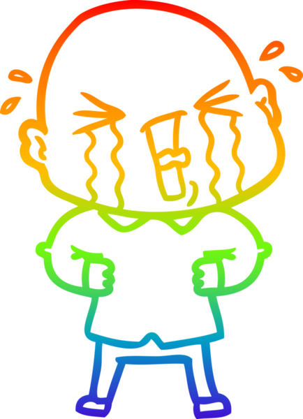 Bir insan tarafından çizilmiş ağlayan kel bir adamın çizgi çizimi.