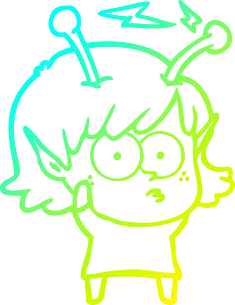 Bir insan tarafından çizilmiş bir uzaylı kız çizgi filmi.