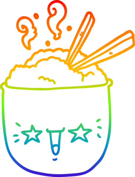 Gökkuşağı gradyan çizgi çizimi bir insan tarafından çizilmiş karikatür pirinç kasesi