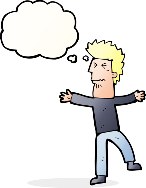 Bir insan tarafından çizilmiş düşünce baloncuğu olan stresli bir adam.