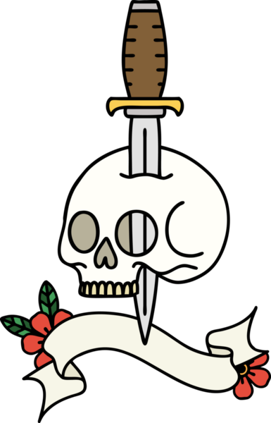 Bir insan tarafından çizilmiş geleneksel bir kafatası dövmesi.