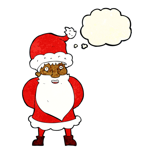 Bir insan tarafından çizilmiş düşünce baloncuklu Noel Baba çizgi filmi.