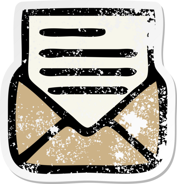 Sevimli bir karikatür mektubu ve bir insan tarafından çizilmiş zarfın sıkıntılı etiketi.