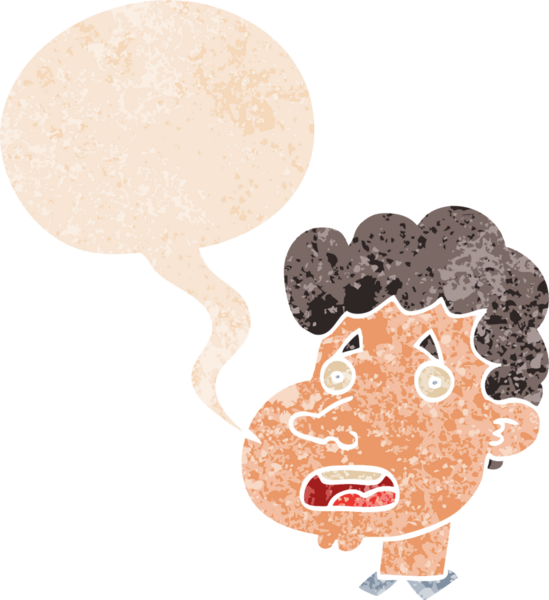 çizgi film şok adam konuşma balonu ile grunge sıkıntılı retro stil bir insan tarafından çizilmiş