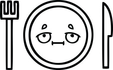 Bir insan tarafından çizilmiş bir yemek tabağının karikatürü.