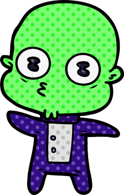 Bir insan tarafından çizilmiş garip kel uzay adamı çizgi filmi.