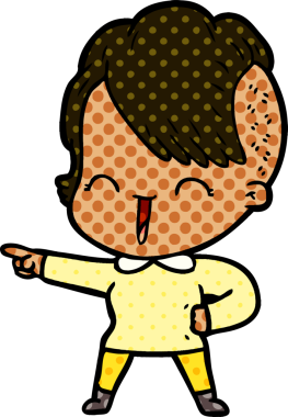 Bir insan tarafından çizilmiş mutlu hippi kız çizgi filmi.