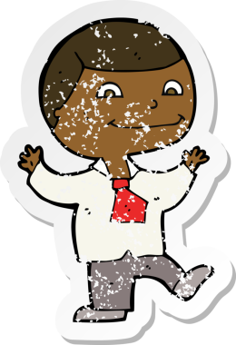 Bir insan tarafından çizilen mutlu çocuk çizgi filminin kederli retro yapıştırması.