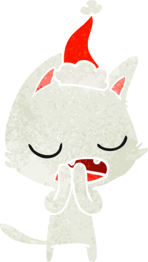 Konuşan kedi eli bir insanın çizdiği Noel Baba şapkasının eski çizgi filmini çizdi.