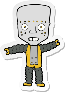 Bir insan tarafından çizilmiş robot karikatür çıkartması.