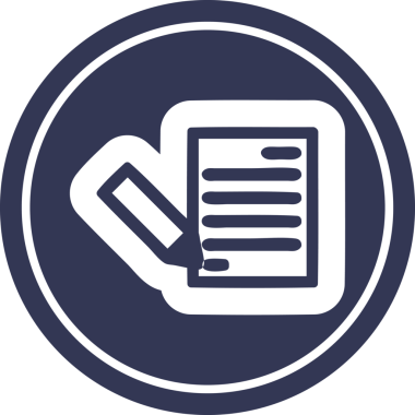 bir insan tarafından çizilmiş belge ve kalem dairesel simgesi