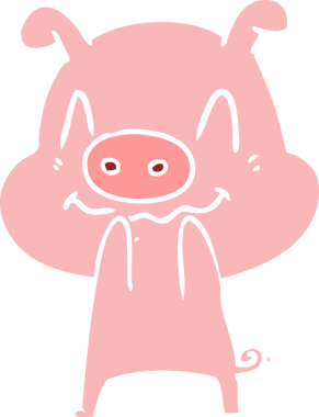 Bir insan tarafından çizilmiş düz renkli çizgi film domuzu.