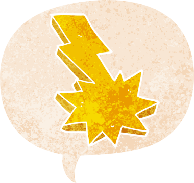 grunge 'da konuşma baloncuğu olan karikatür yıldırımı bir insan tarafından çizilmiş tedirgin geçmiş dokular.