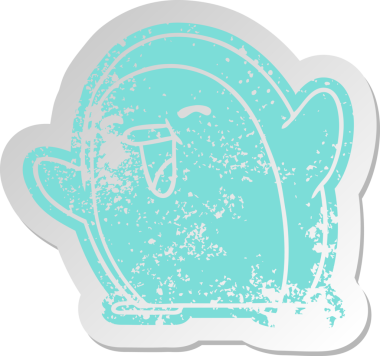 Bir insan tarafından çizilmiş sevimli bir penguenin eski bir karikatür yapıştırması.