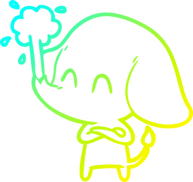 Bir insanın çizdiği suyu püskürten şirin bir filin soğuk eğimli çizgisi.