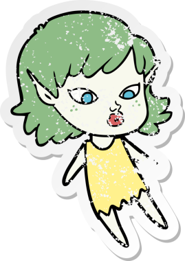 Bir insan tarafından çizilmiş güzel bir elf kızının sıkıntılı çıkartması.