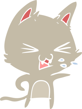 Bir insan tarafından çizilmiş düz renkli çizgi film kedisi.