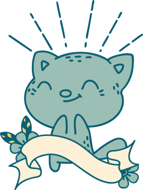 Dövme stili afiş Bir insan tarafından çizilmiş mutlu kedi