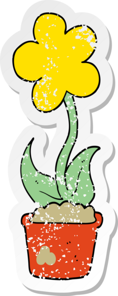 Bir insan tarafından çizilmiş şirin bir karikatür çiçeğinin sıkıntılı çıkartması.