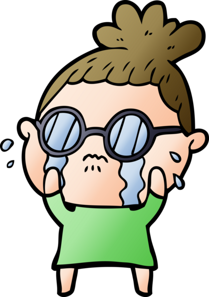 Bir insan tarafından çizilmiş gözlüklü, ağlayan bir kadın.