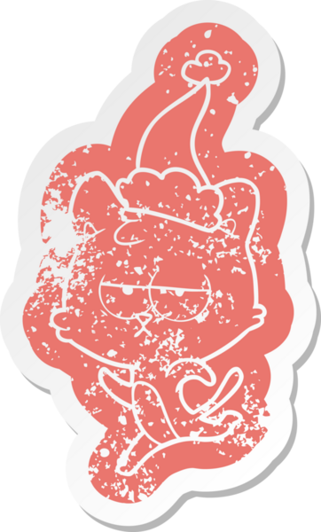 Sıkılmış karikatür. Bir insan tarafından çizilmiş Noel Baba şapkası takan bir kedinin sıkıntılı çıkartması.