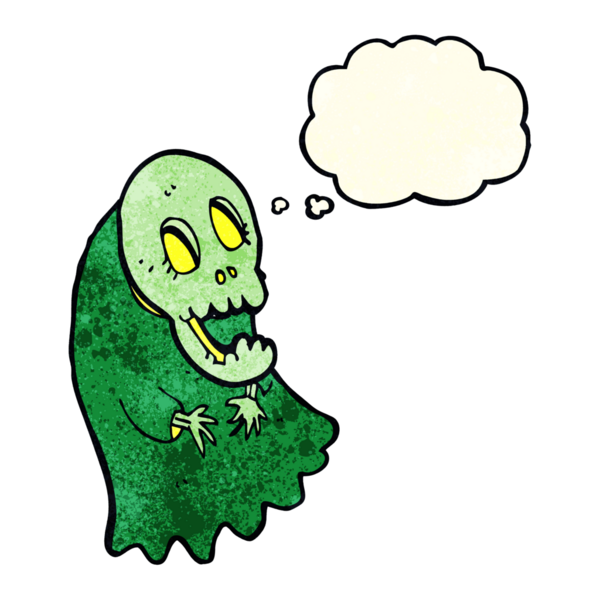 Bir insan tarafından çizilmiş düşünce baloncuklu karikatür hortlağı.