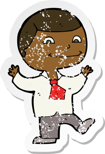 Bir insan tarafından çizilen mutlu çocuk çizgi filminin kederli retro yapıştırması.