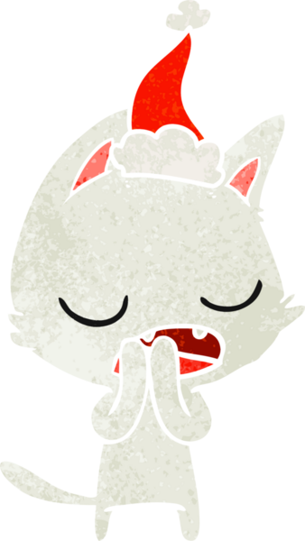 Konuşan kedi eli bir insanın çizdiği Noel Baba şapkasının eski çizgi filmini çizdi.