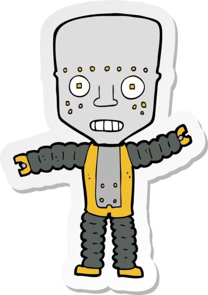 Bir insan tarafından çizilmiş robot karikatür çıkartması.