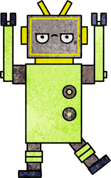 Bir insan tarafından çizilmiş bir robotun retro grunge dokusu