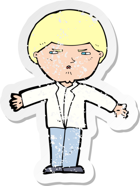 Bir insan tarafından çizilmiş, sıkıntılı bir karikatür çıkartması.