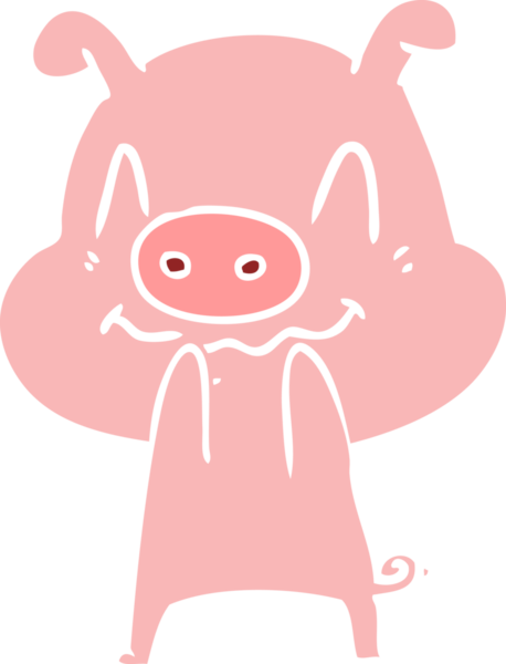 Bir insan tarafından çizilmiş düz renkli çizgi film domuzu.