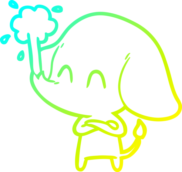 Bir insanın çizdiği suyu püskürten şirin bir filin soğuk eğimli çizgisi.