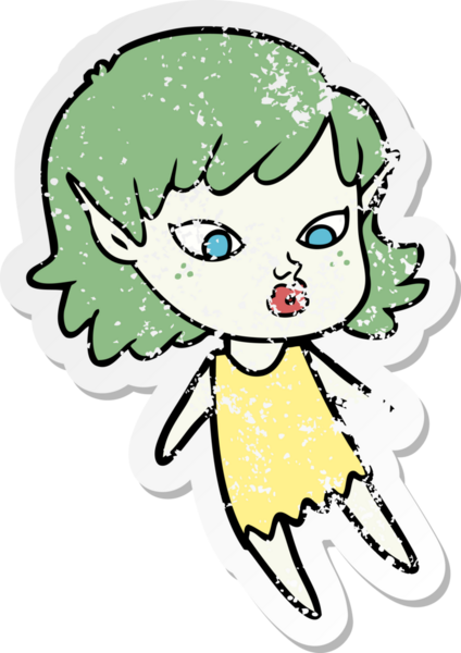 Bir insan tarafından çizilmiş güzel bir elf kızının sıkıntılı çıkartması.