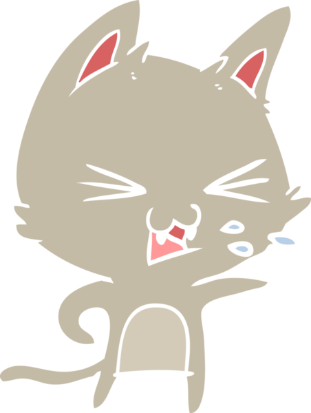 Bir insan tarafından çizilmiş düz renkli çizgi film kedisi.