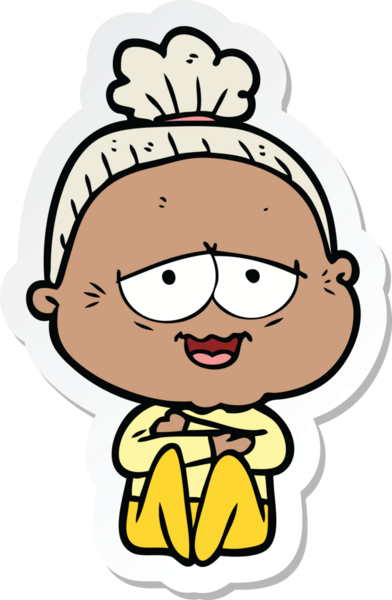 Bir insan tarafından çizilmiş mutlu yaşlı bir kadının çıkartması.