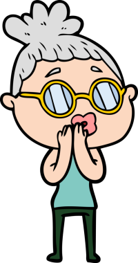 Bir insan tarafından çizilmiş gözlüklü bir karikatür kadın.